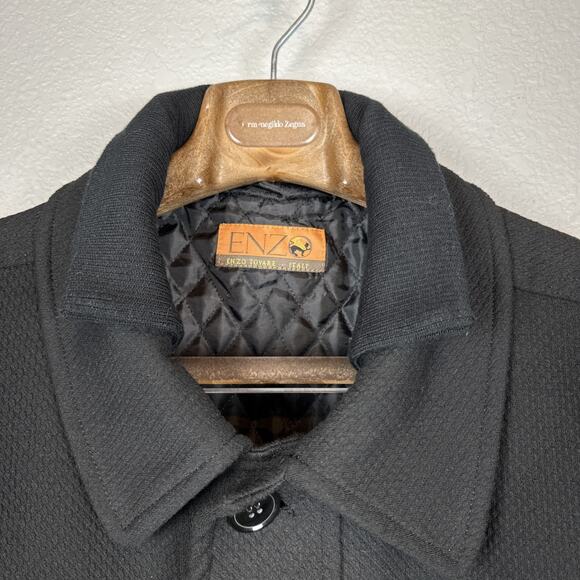 Enzo Tovare Italy Mens Frank Long Car Coat 38 R Black Cotton Blend Classic - Picture 2 of 10